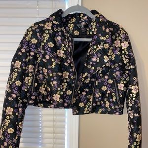 Petite Black Floral Cropped Jacket